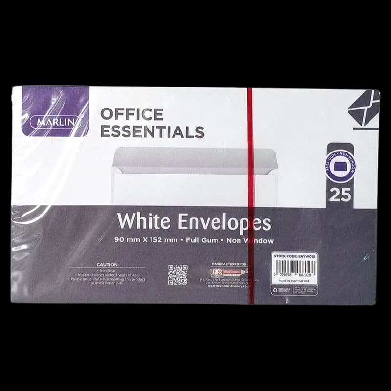 Envelopes White 90x152mm 25's x 1 - 6009698062028 (#1)